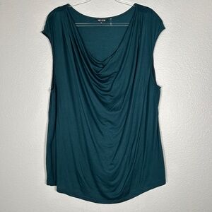 Nic+Zoe plus size 3X blouse top drape cowl neck green viscose cap sleeve